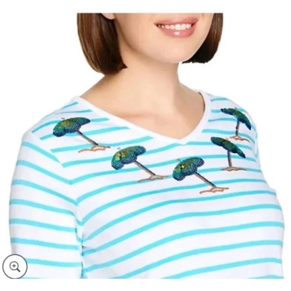 Quacker Factory Sequin Beach Umbrella Striped Top… - image 2